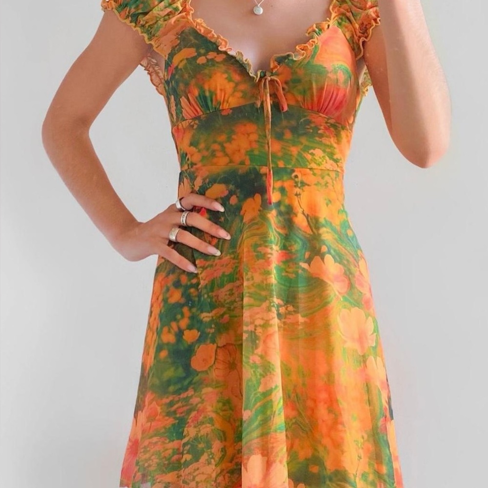 NEW Urban Outfitters ORANGE & Green  Mini Dress Size XS
